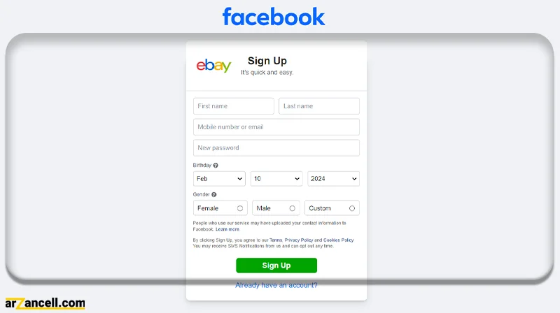 ورود به ebay با فیسبوک