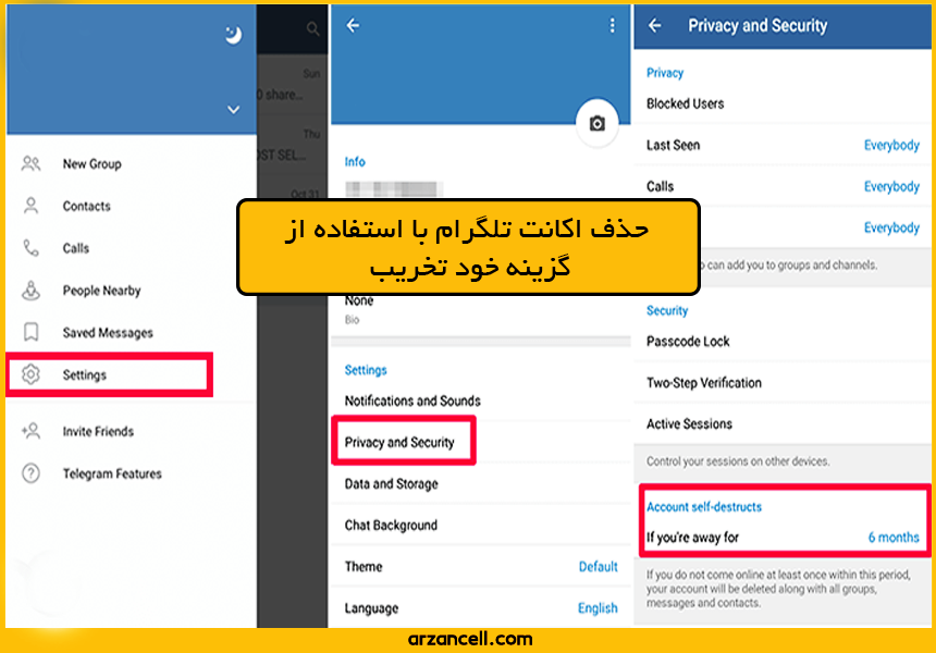 حذف اکانت تلگرام بدون دسترسی به تلگرام و با استفاده از گزینه خود تخریب