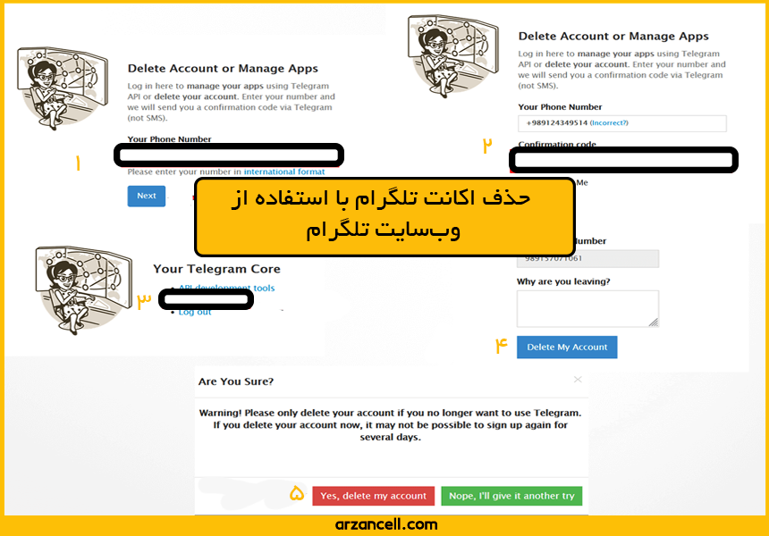 حذف اکانت تلگرام با وب سایت تلگرام