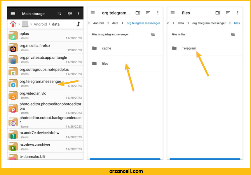 پوشه تلگرام در حافظه دستگاه اندروید