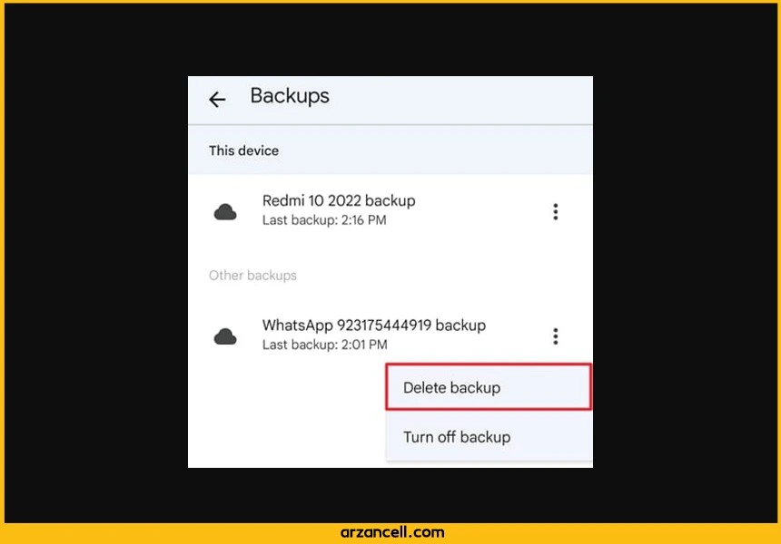 حذف بکاپ واتساپ از گوگل درایو
