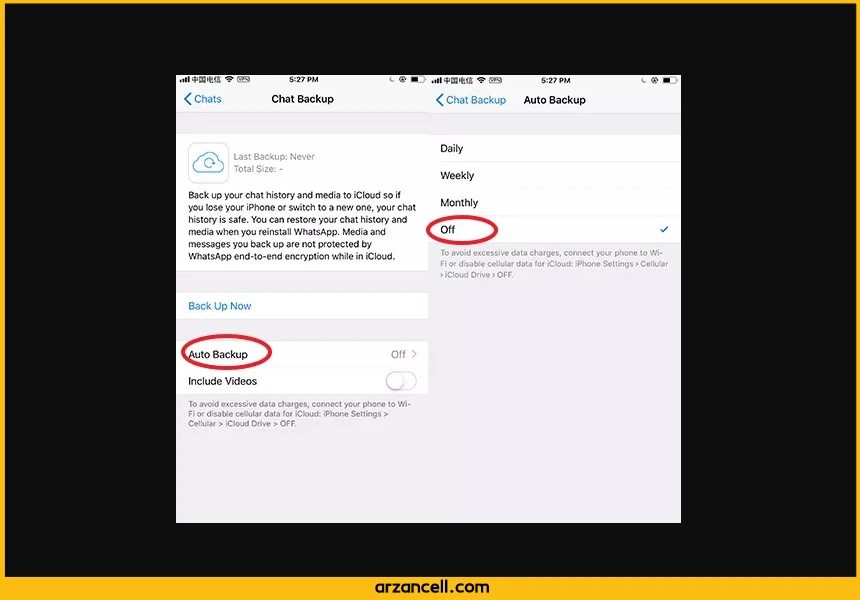 در iCloud چگونه پشتیبان گیری واتساپ را لغو کنیم؟