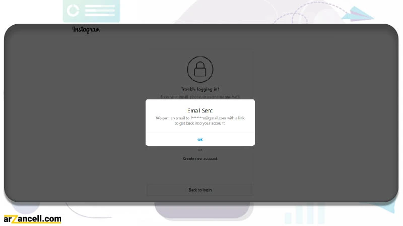 لینک بازیابی رمز اینستاگرام در کامپیوتر با ایمیل