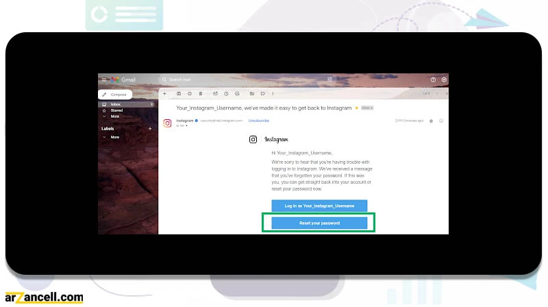 لینک بازیابی رمز اینستاگرام در کامپیوتر با ایمیل