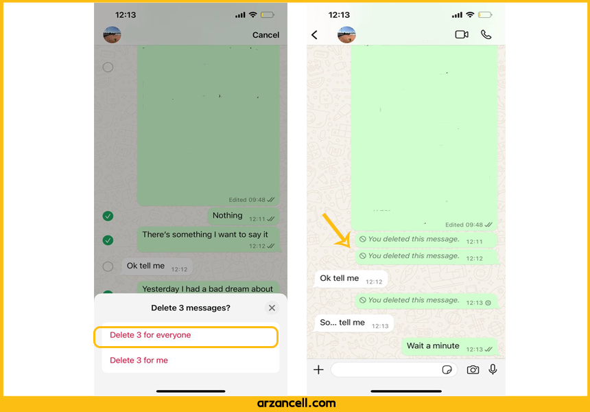 حذف پیام ها برای دو طرف در واتساپ