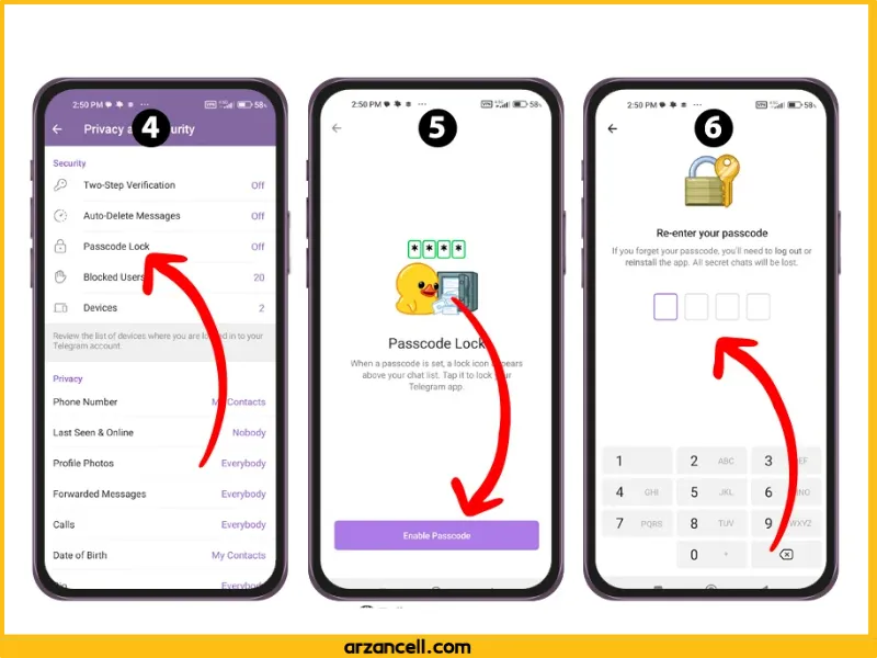 روش قفل تلگرام در گوشی اندروید با استفاده از پسورد